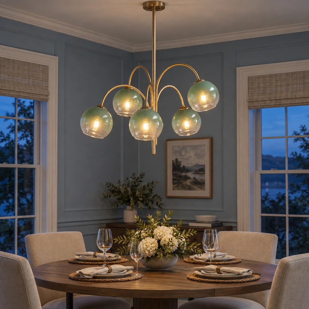 Alistair Modern Green Glass Globe Chandelier, night night