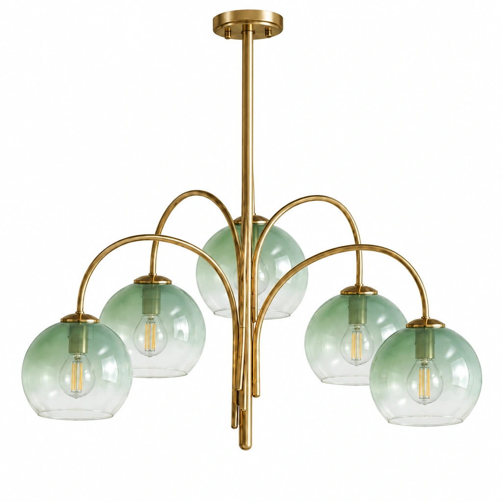 Alistair Modern Green Glass Globe Chandelier, white white