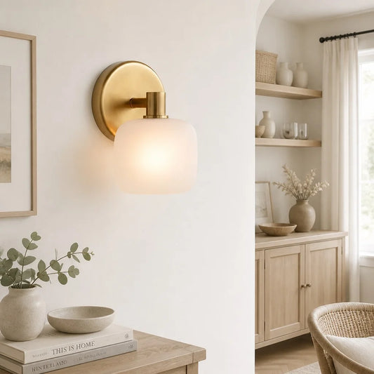 Altan Modern Cylinder Brass Frosted Glass Wall Sconce