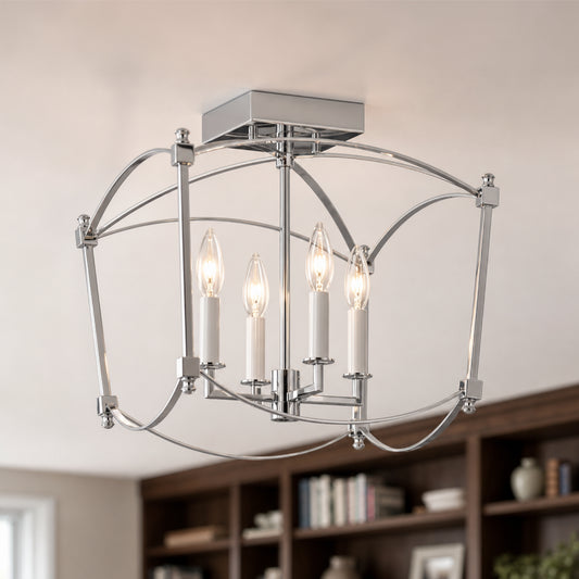 Alvin Retro 4-Light Metal Frame Semi Flush Mount