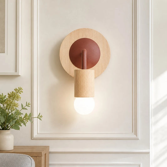 Alwen Nordic Natural Wood Round Wall Sconce