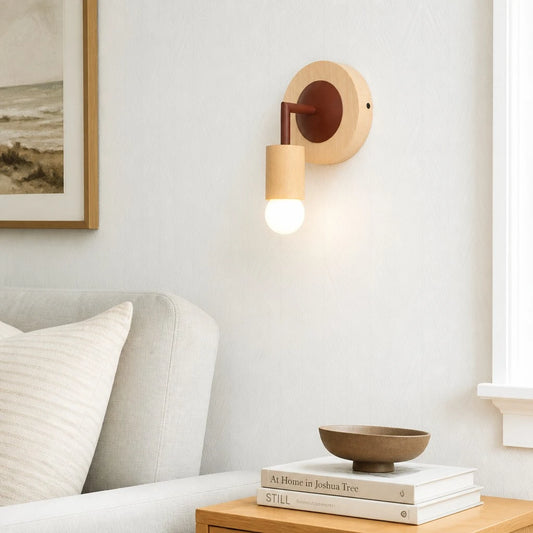 Alwen Nordic Natural Wood Round Wall Sconce