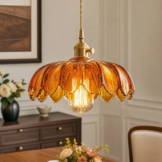 Amias Vintage Tulip Petal Glass Floral Pendant Light