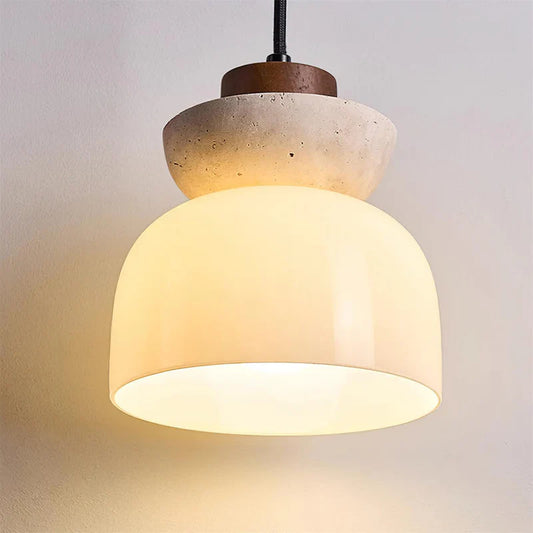 Angelia Wabi-Sabi Travertine Frosted Glass Pendant Light
