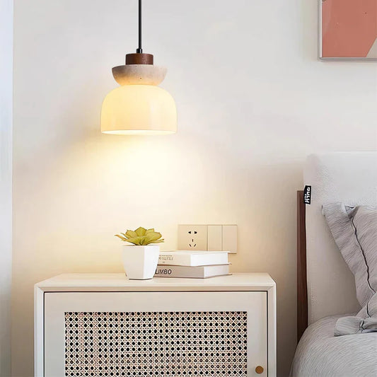 Angelia Wabi-Sabi Travertine Frosted Glass Pendant Light