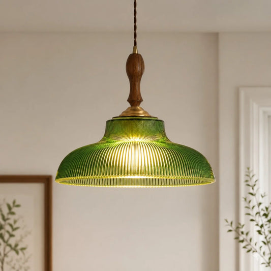 Angelica Vintage Green Ribbed Glass Pendant Lamp