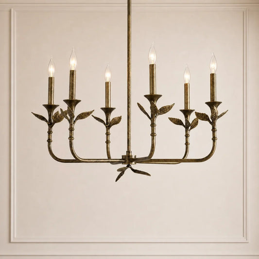 Antique Brass 6-Light Botanical Forged Iron Chandelier