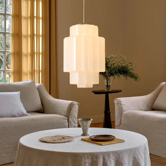 Vintage Brass Layered Milk Glass Pendant Light for Kitchen island