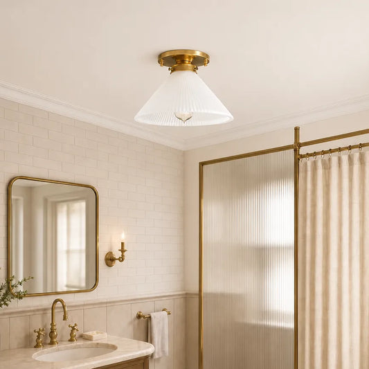 Anwen Art Deco Ribbed Frosted Glass Cone Ceiling Light