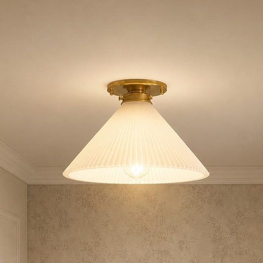 Anwen Art Deco Ribbed Frosted Glass Cone Ceiling Light