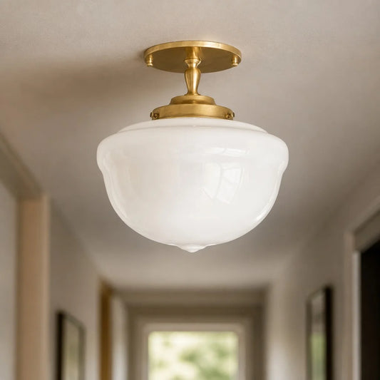 Arreiv Vintage Milk Glass Semi-Flush Mount Ceiling Light