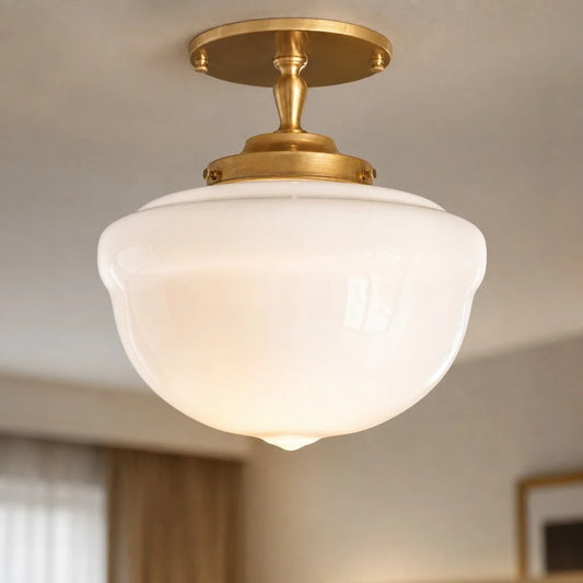 Arreiv Vintage Milk Glass Semi-Flush Mount Ceiling Light