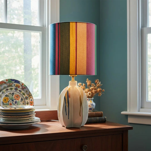 Artistic Fabric Ceramic Cylindrical Table Lamp