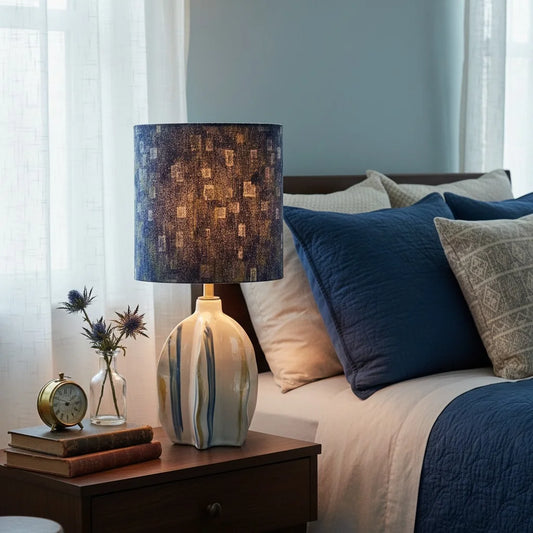 Artistic Fabric Ceramic Cylindrical Table Lamp