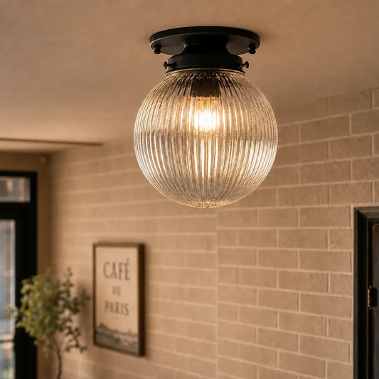 Arwen Art Deco Hand Blown Clear Glass Globe Ceiling Light