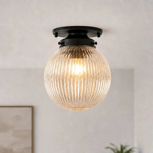Arwen Art Deco Hand Blown Clear Glass Globe Ceiling Light