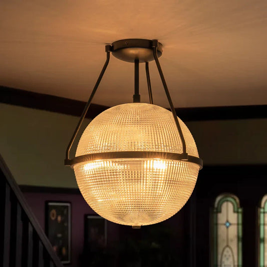 Athena Textured Globe Glass Semi Flush Mount Ceiling Light
