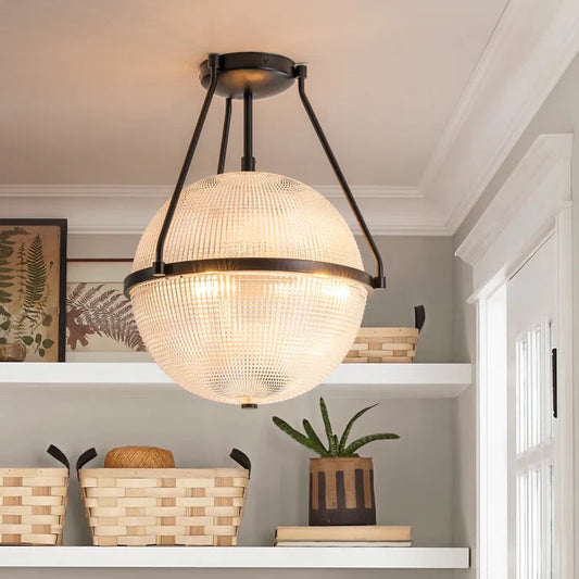 Athena Textured Globe Glass Semi Flush Mount Ceiling Light