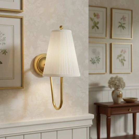 Augusta Vintage Brass Pleated Linen Wall Sconce