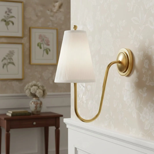 Augusta Vintage Brass Pleated Linen Wall Sconce