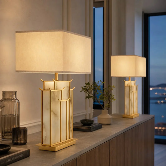 Aurelle Art Deco Alabaster Rectangular Table Lamp
