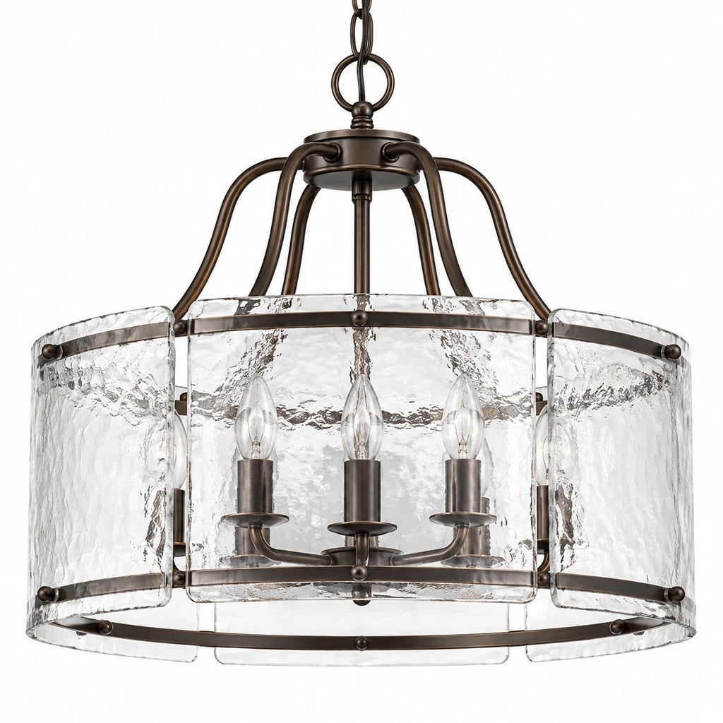 Aveline Modern Rippled Glass Drum Pendant, product detail 2
