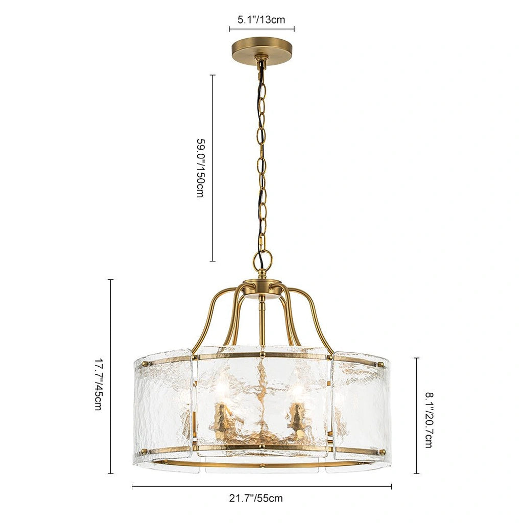 Aveline Modern Rippled Glass Drum Pendant, dimensions: 55 cm/21.7 in width, 45 cm/17.7 in body height, 13 cm/5.1 in canopy, 150 cm/59 in chain