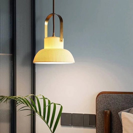 Avery Modern Ribbed Ceramic Bell Pendant Light