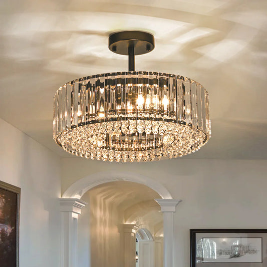 Avra Luxury 4-Light Drum Crystal Semi Flush Mount Light