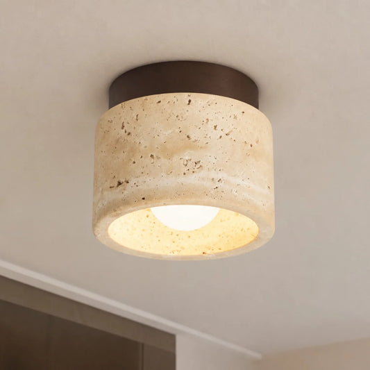 Azura Modern Wabi-Sabi Cylindrical Travertine Natural Stone Ceiling Light