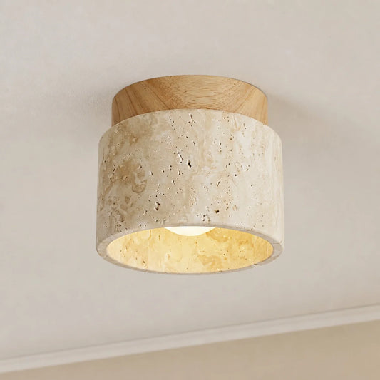 Azura Modern Wabi-Sabi Cylindrical Travertine Natural Stone Ceiling Light