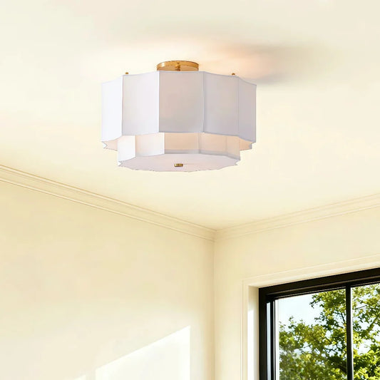 Bane Modern Linen Drum Flush Mount Adjustable Pendant Light