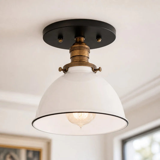 Beau Modern Industrial White Enamel Dome Ceiling Light