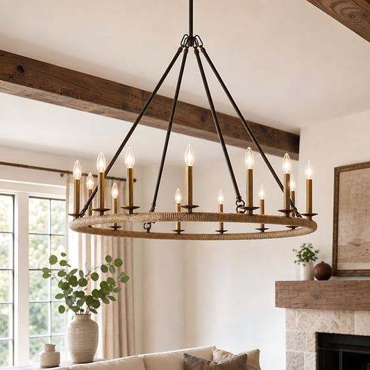 Beckett Rustic 12-Light Candle Iron Round Chandelier