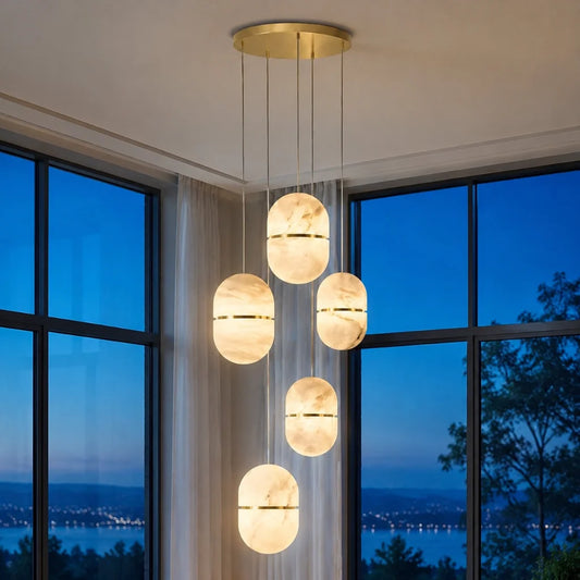 Bede Modern Alabaster Multi-Head Pendant Light