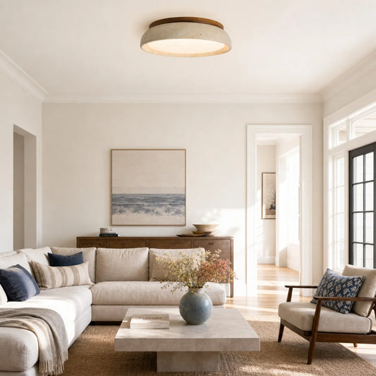 Bellamy Modern Wabi-Sabi Round Travertine Natural Stone Ceiling Light