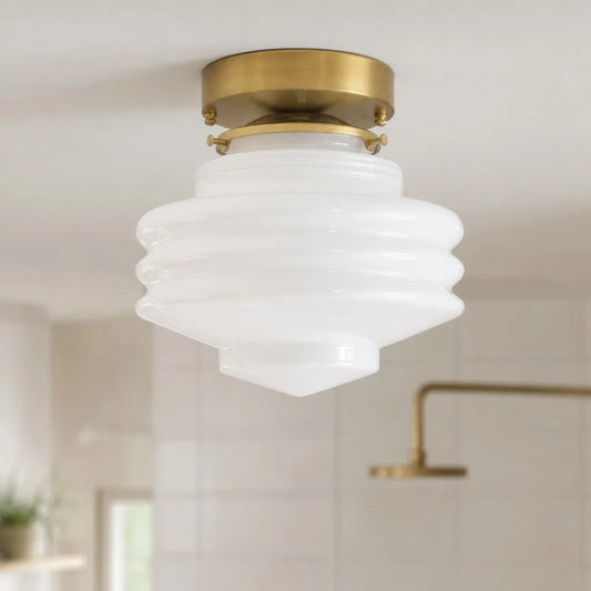 Benks Modern Art Deco Rippled Milk Glass Ceiling Light