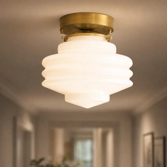 Benks Modern Art Deco Rippled Milk Glass Ceiling Light