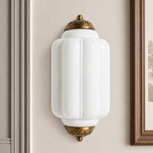 Eloise Vintage Scallop Milk Glass Flush Sconce Wall Light