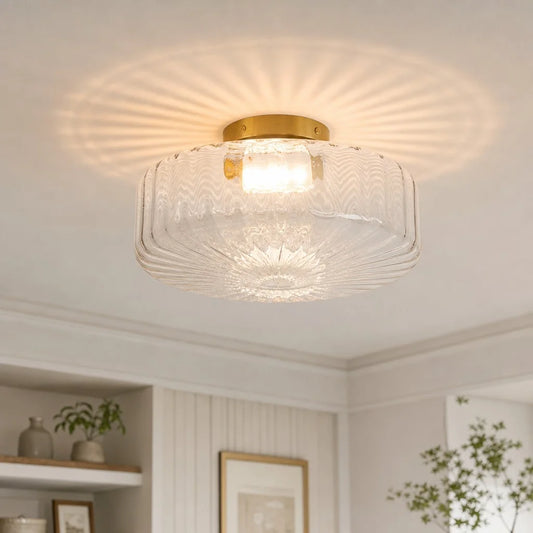 Blaine Modern Farmhouse Glass Brass Flush Mount Ceiling Light