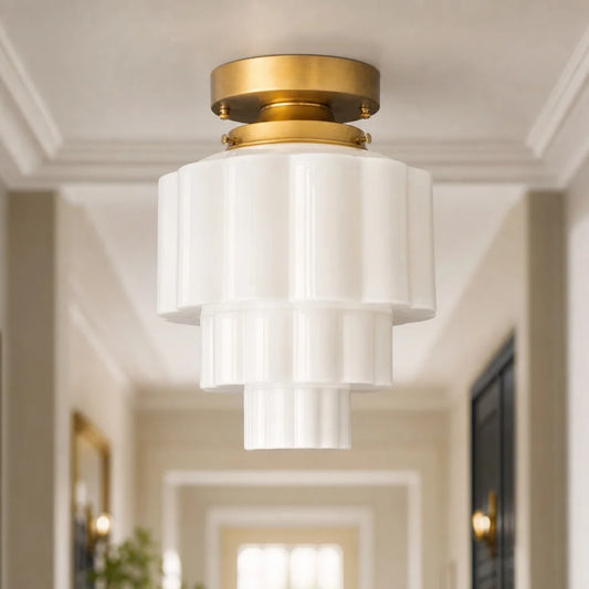 Bram Modern Art Deco Tiered Milk Glass Ceiling Light