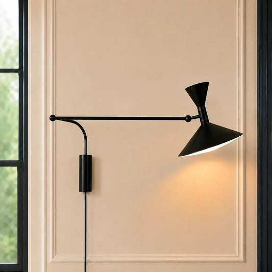 Brendan Contemporary Metal Cone Adjustable Plug-In Swing Arm Wall Sconce