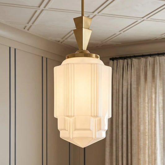 Brennan Art Deco Brass Glass Geometric Pendant Light