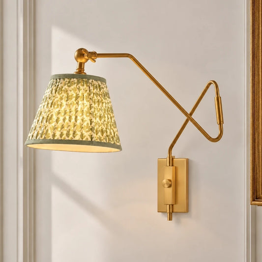 Brennan Modern Pleated Fabric Swing Arm Wall Light view 1