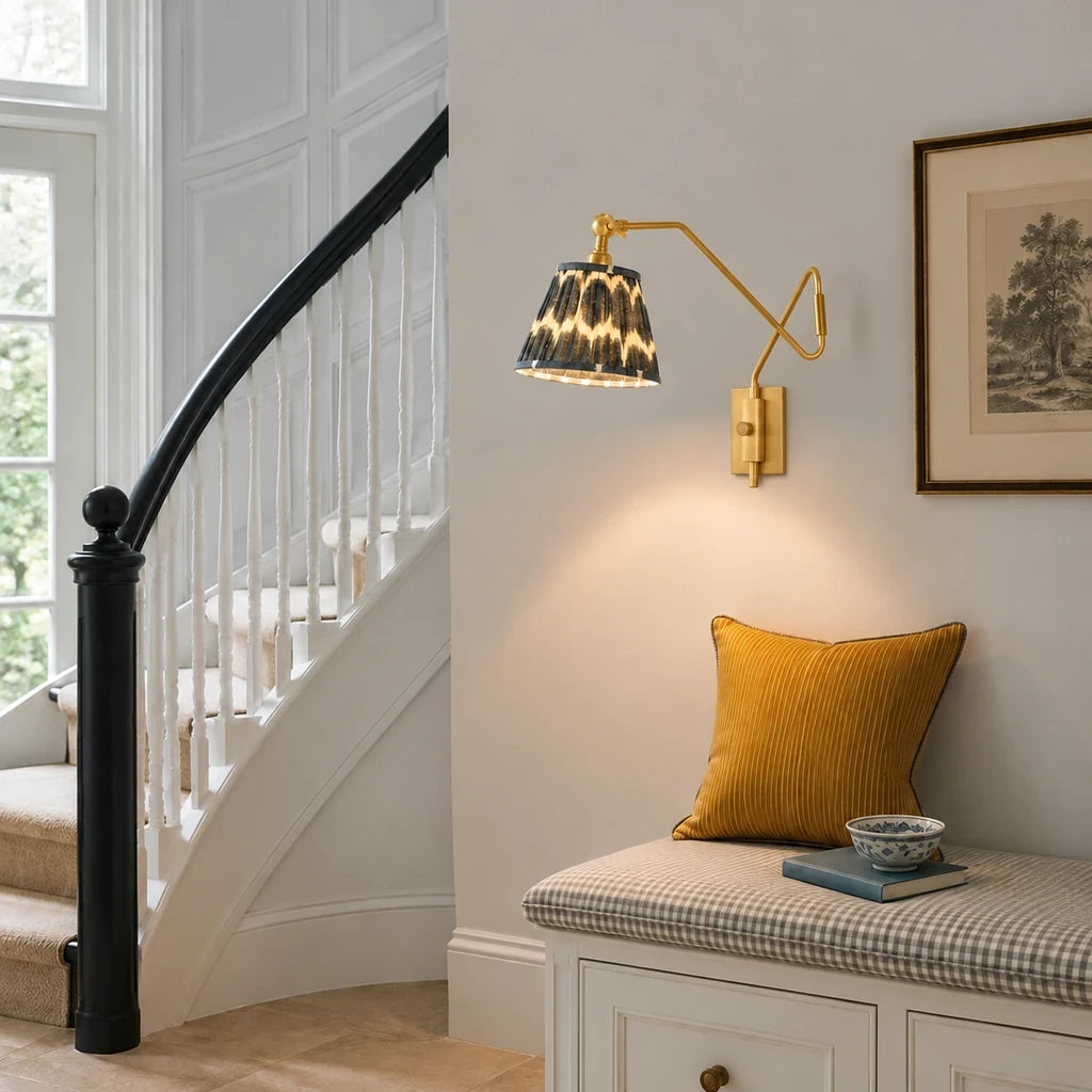 Brennan Modern Pleated Fabric Swing Arm Wall Light view 6