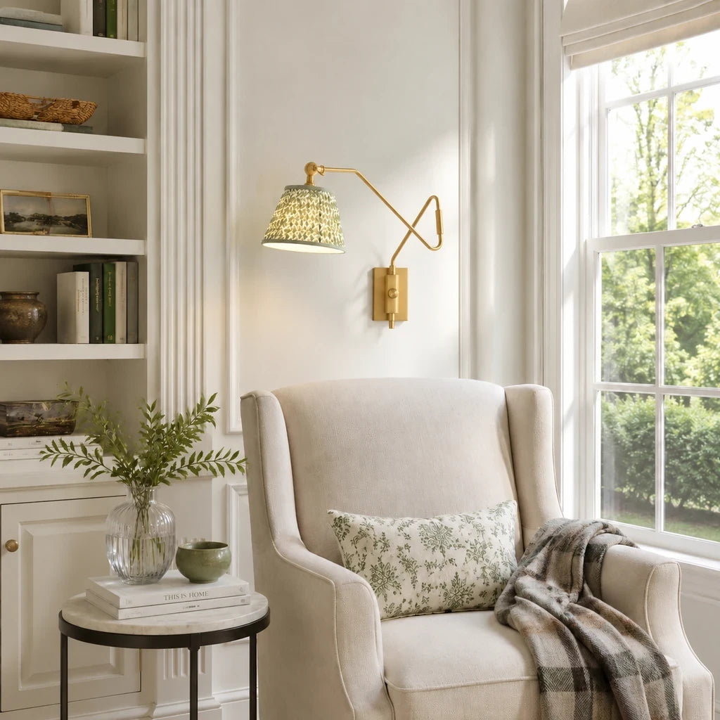 Brennan Modern Pleated Fabric Swing Arm Wall Light view 9