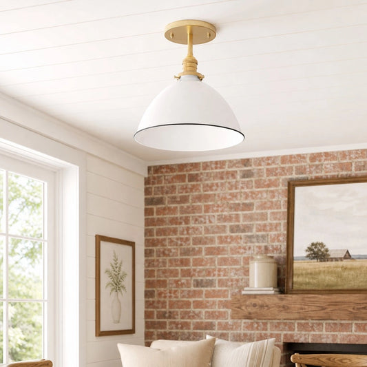 Brennus Industrial Opal Bowl Semi-Flush Ceiling Light