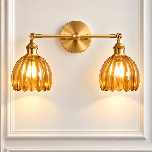Brenton Vintage Tulip Fluted Glass Wall Light - no socket switch - view 1