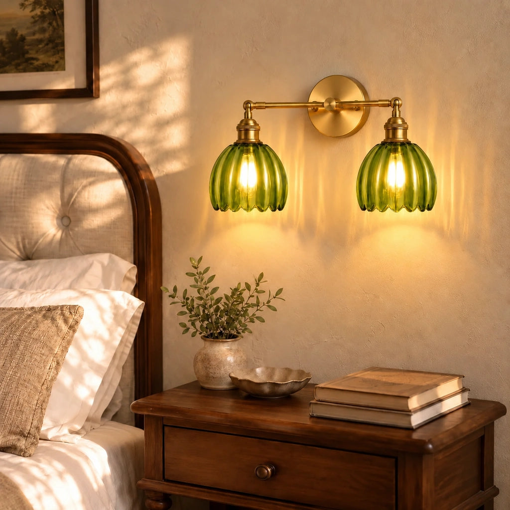Brenton Vintage Tulip Fluted Glass Wall Light - no socket switch - view 2