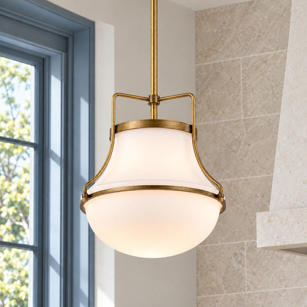 Bria 1-Light Schoolhouse Opal Glass Pendant Light, Natural Brass Dia 10.4 inch SKU hero